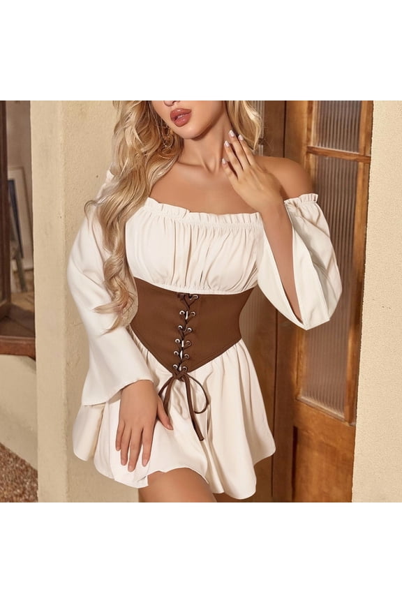 Halloween Dresses For Women Medieval Renaissance Flare Sleeve Long Sleeve Patchwork Maxi Dress Retro Gown Cosplay Outfit Halloween Costumes S