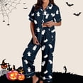 thumbnail image 1 of FASHOFT Halloween Pajama Sets for Women 2 Piece Soft Long Sleeve Button Down Sleepwear Top and PJ Pants Loungewear Set Navy XXL, 1 of 7