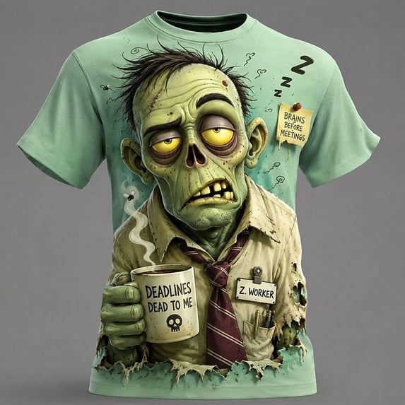 FASHOFT Halloween Shirt for Men Skeleton Pumpkin Zombie Gothic Novelty Graphic Tees Short Sleeve Crew Neck Funny Graphic T-Shirt Light Green L