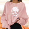 thumbnail image 1 of FASHOFT Halloween Sweatshirt for Women Cute Skull Graphic Oversized Hoodie Long Sleeve Crew Neck Sweater Fall Winter Casual Holiday Pullover Tops Pink S, 1 of 9