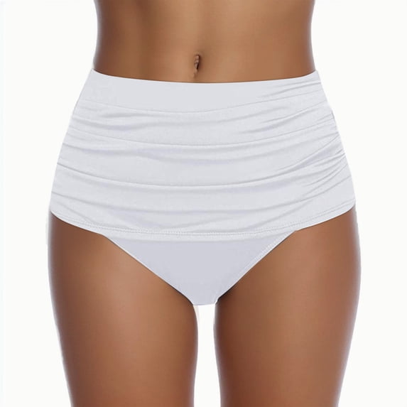 FASHOFT High Waisted Bikini Bottoms for Women Tummy Control Swimsuit Bottom Ruched Bathing Suit Swim Bottom Vintage Beach Tankini Briefs White XXL