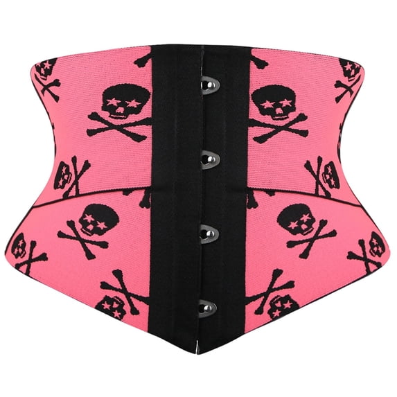 FASHOFT Hot Pink Corset Shapewear For Women Skull Print Tummy Control Waist Trainer Belt Punk Gothic Colorblock Double Boned Waist Cinching Body Shaper Pirate Corset XXL