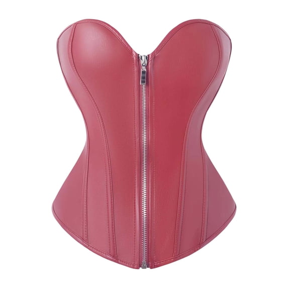 FASHOFT Hot Pink Corset Shapewear For Women Zip Closure Leather Court Waist Cinching Shaper Boned Tummy Control Edgy Style Outerwear Bustier Leather Corset Top XL
