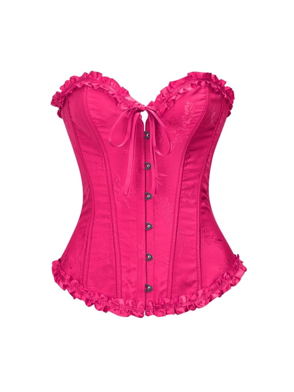 Hot Pink Corset Tops For Women Lace Push Up Boned Layering Bustier Waist Cinching Tummy Control Everyday Wear Body Shaper Underbust Corset S