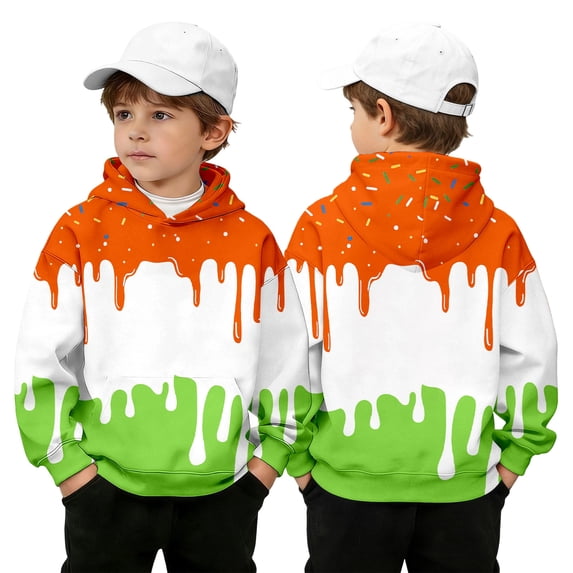 FASHOFT Ice Cream Graphic Hoodies for Boys Pullover Sweatshirt Long Sleeve Youth Hooded Top Baseball Gift Casual Streetwear Everyday Fall Outfits Orange 11-12 Years