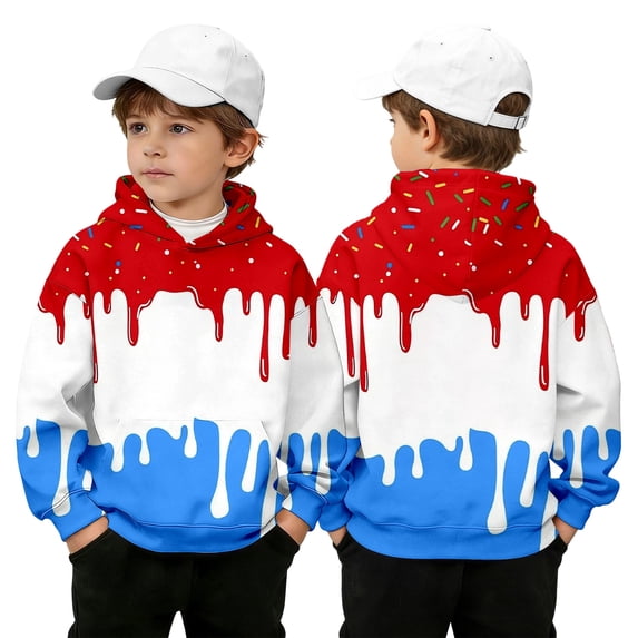 FASHOFT Ice Cream Graphic Hoodies for Boys Pullover Sweatshirt Long Sleeve Youth Hooded Top Baseball Gift Casual Streetwear Everyday Fall Outfits Red 11-12 Years