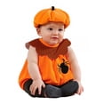 thumbnail image 1 of FASHOFT Halloween Sleeveless Pumpkin Spider Embroidered Bodysuit Romper With Hat 3-18M Baby Cute Holiday Outfit Baby Halloween Outfit Orange 12-18 Months, 1 of 8