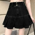 thumbnail image 1 of FASHOFT Jean Skirt for Women Casual Denim Skirt Pleated Design Mini Length Slim Fit Fashion All Match Daily Street Wear Denim Skirts Black, 1 of 6