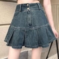 thumbnail image 1 of FASHOFT Jean Skirt for Women Casual Denim Skirt Pleated Design Mini Length Slim Fit Fashion All Match Daily Street Wear Denim Skirts Blue, 1 of 6