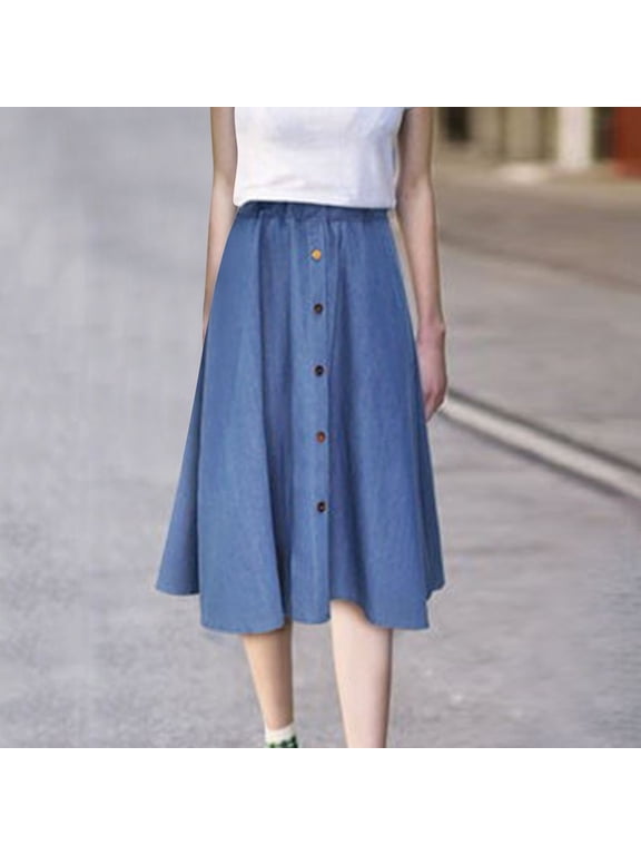 Jean Skirts for Women Denim Loose Denim Skirt Plus Size Elastic Waist Student Class Midi Length Casual Daily Wear Denim Skirt BU1