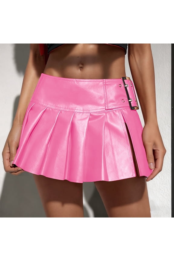 Leather Skirt For Women Waist Defined Slim Faux Leather Pleated Skirt Versatile All Match Casual Daily Skirt Womens Skirts Pink