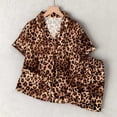 thumbnail image 1 of FASHOFT Leopard Pajama for Women Set Silk Satin Classic Button Down Sleepwear Soft Short Sleeve Pjs Sets Brown L, 1 of 4