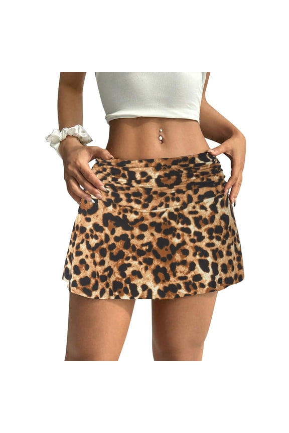 Leopard Print Mini Skirt for Women Animal Pattern Short Dress Classic Leopard For Fashion Street Wear Mini Skirt Coffee