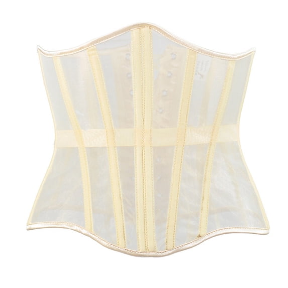 FASHOFT Light Yellow Corset Tops For Women Mid Length Boned Lace Up Waist Cincher Belt Thin Mesh Lightweight Waist Training Body Shaper Accessory Corset Belt XXS