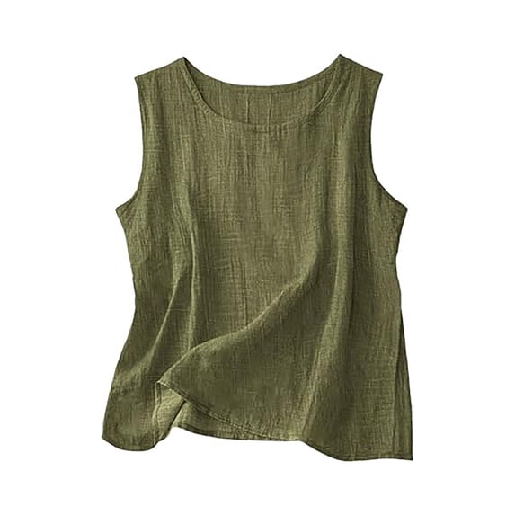 FASHOFT Linen Tank Tops for Women Lightweight Casual Sleeveless Cami Shirt Loose Fit Vacation Square Neck Summer Top Army Green L