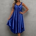 thumbnail image 1 of FASHOFT Long Silk Nightgown for Women Satin Sleeveless Sleepwear Lace V Neck Night Dress Womens Sleepwear Dark Blue, 1 of 4