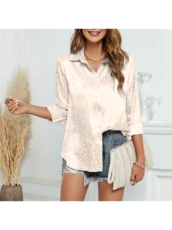 Long Sleeve Cheetah Shirts for Women Leopard Button Down Blouses Business Casual Fall Tops XXL