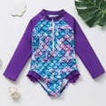 thumbnail image 1 of FASHOFT Long Sleeve One Piece Ruffle Swimsuit for Girls Rashguard Shirt with UPF 50+ Sun Protection Zip up Bathing Suit Purple 3-4 Years, 1 of 8