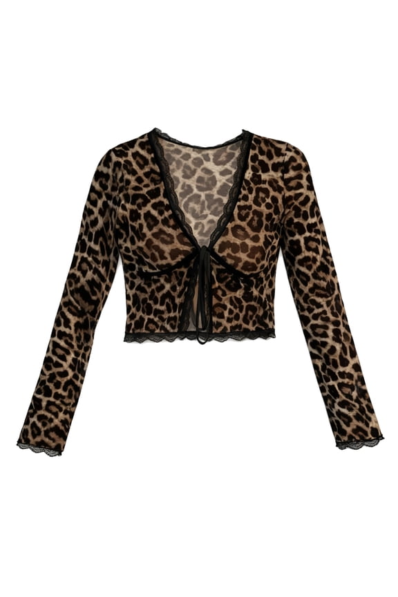 Long Sleeve Shirts for Women Leopard Print Casual V Neck Spring Crop Tops Dressy Summer Work Blouses Top Coffee M