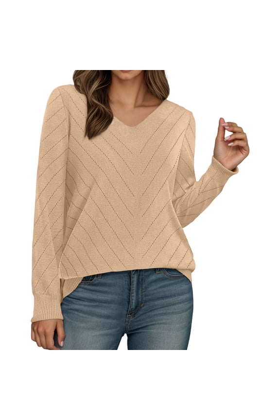 Long Sleeve Shirts for Women V Neck T Shirt Spring Fall Casual Tops Basic Base Layer Undershirts Tees Beige L