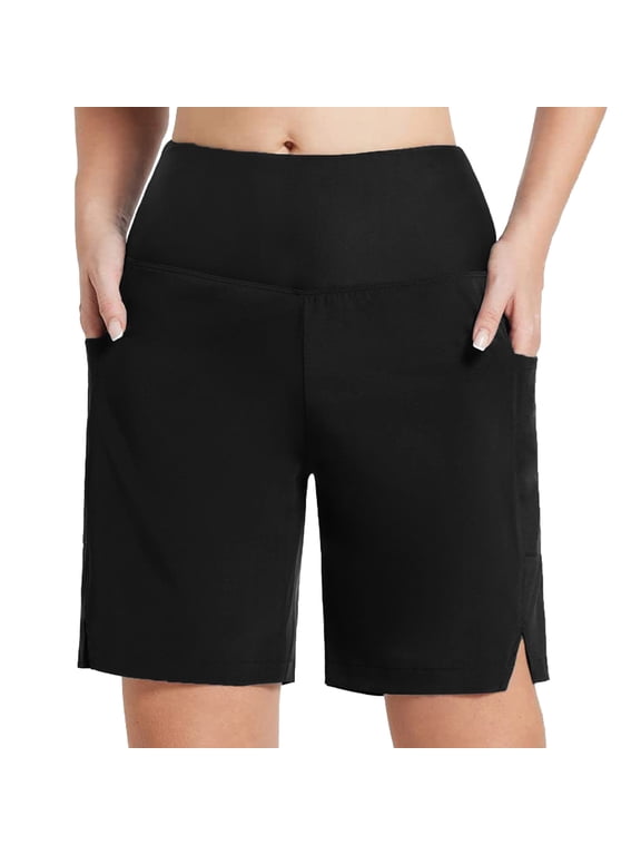 Long Swim Board Shorts for Women High Waisted Quick Dry Beach Swim Shorts with Liner Pockets Swimsuit Bottoms Black XXXL