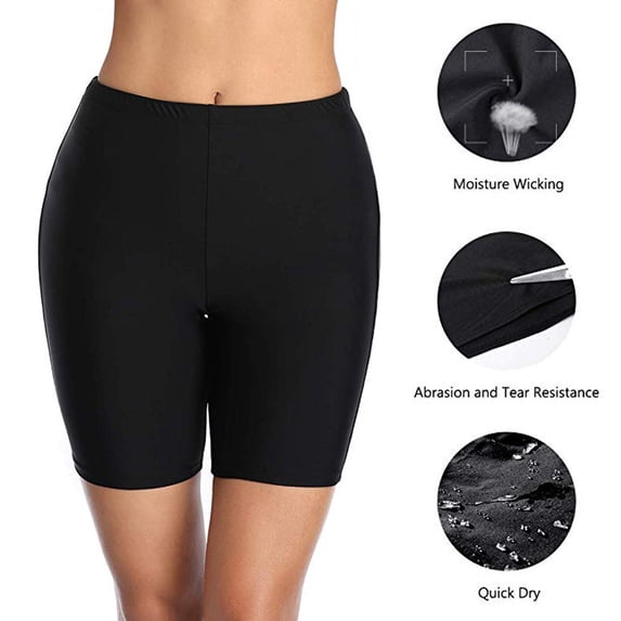 FASHOFT Long Swim Shorts Women Bike UPF 50+ Swim Bottom High Waisted Multi-Functional Sun Protection Board Shorts Rash Guard Black L