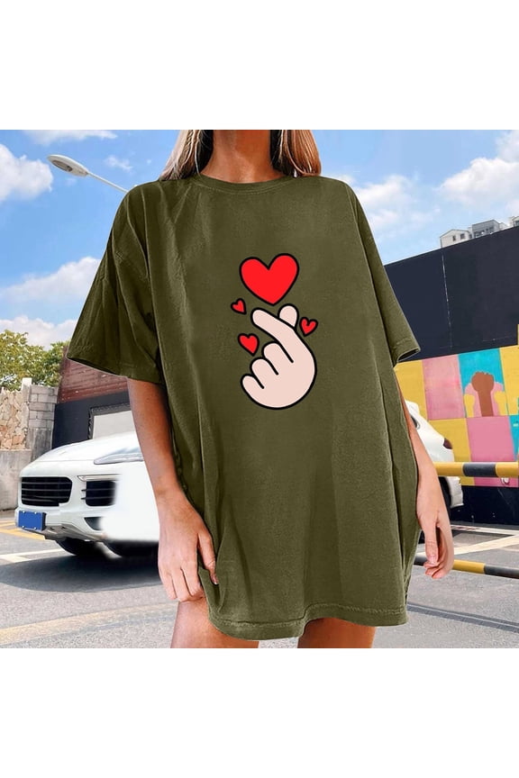 Lover Heart Graphic Tees for Women Crew Neck Shirt Valentines Funny Couple Matching Casual Short Sleeve Tshirt Tops Army Green M