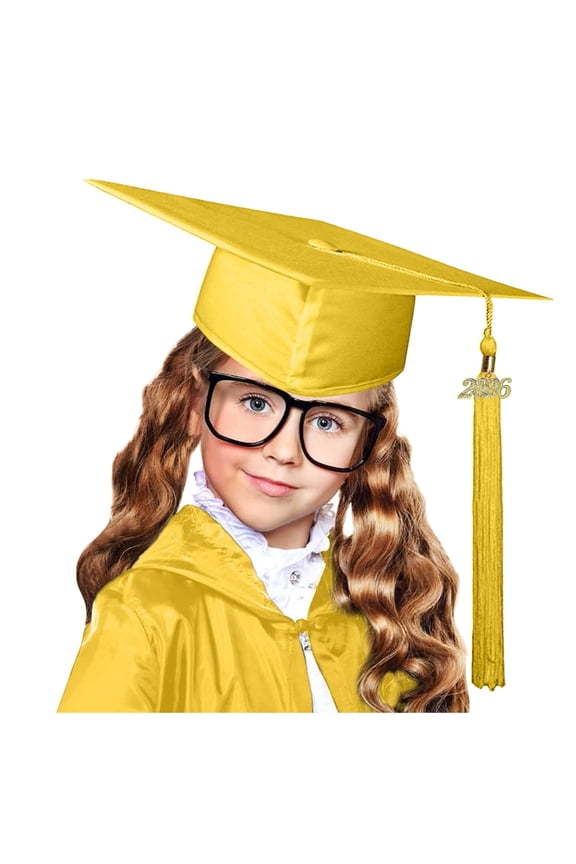 Matte Kindergarten & Preschool Graduation Cap for Kids with 2026 Tassel Yellow M
