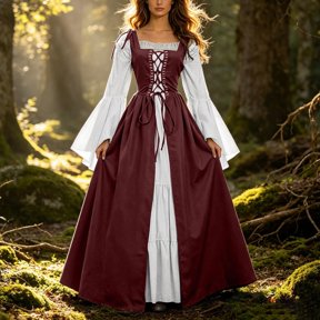 FASHOFT Court Halloween For Women Square Neck Lace Corset Dress Retro Gothic Cosplay Outfit For Masquerade Stage Dress Up Party Halloween Dresses S