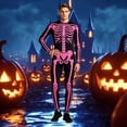 thumbnail image 1 of FASHOFT Men's Bone Graphic Halloween Costumes Cosplay Outfit Skeleton Design Theme Party Stage Performance Dress Up Halloween Costume L, 1 of 5
