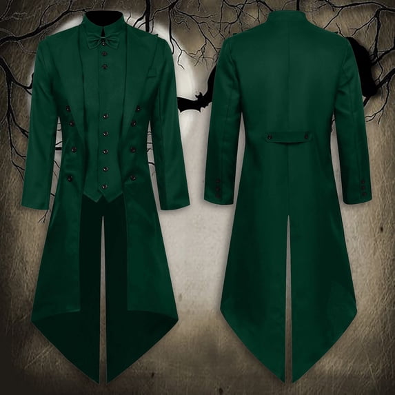 FASHOFT Men's Punk Tuxedo Halloween Costumes Coat Cosplay Outfit Carnival Party Stage Performance Gothic Fancy Dress Up Halloween Costume L
