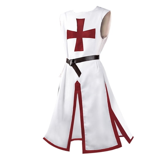 FASHOFT Men's Templar Knight Halloween Cinched Waist Jacket Split Cross Top Cosplay Outfit Renaissance Party Stage Performance Fancy Dress Up Halloween S