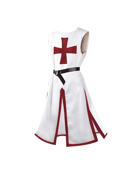 Men's Templar Knight Halloween Cinched Waist Jacket Split Cross Top Cosplay Outfit Renaissance Party Stage Performance Fancy Dress Up Halloween XL