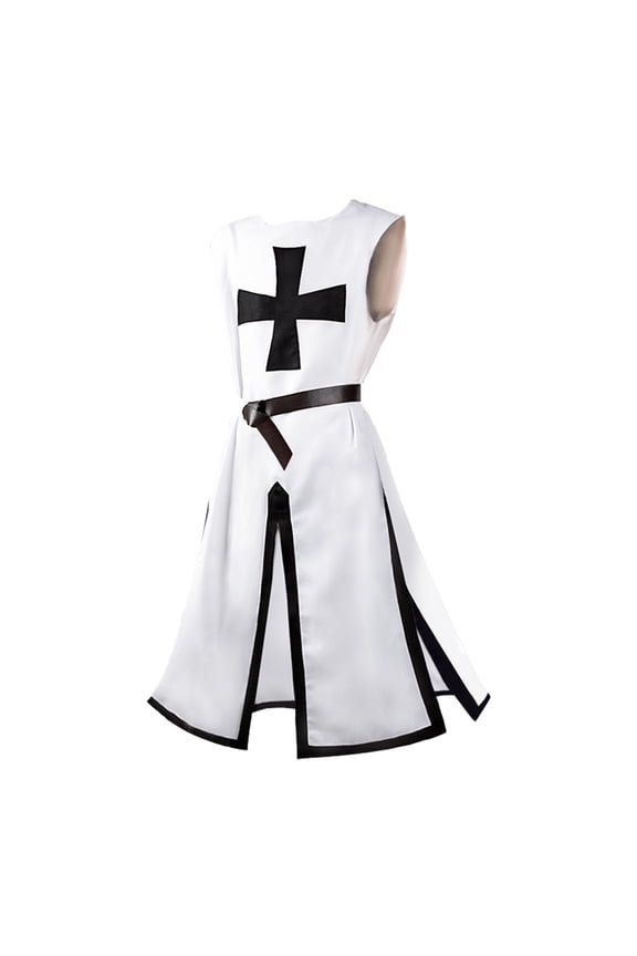 Men's Templar Knight Halloween Costumes Cinched Waist Jacket Split Cross Top Medieval Cosplay Outfit Renaissance Party Stage Performance Fancy Dress Up Halloween Costume XXL