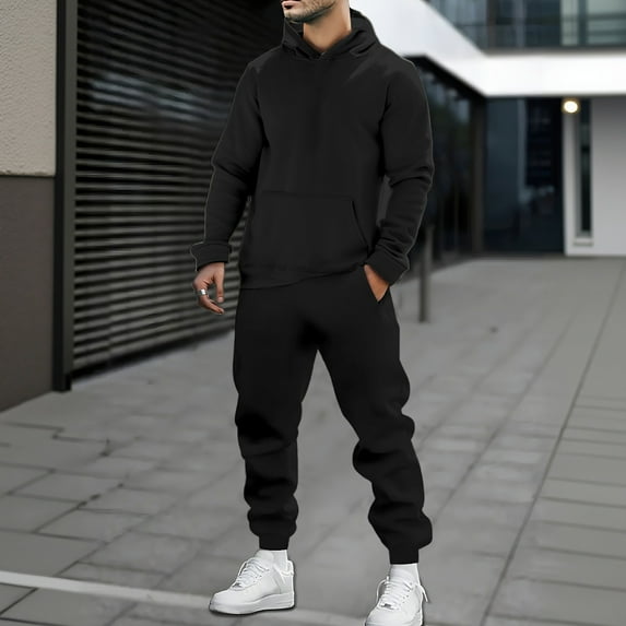 FASHOFT Men's Tracksuit 2 Piece Hoodie Sweatsuit Sets Casual Jogging Athletic Suits Black XXL