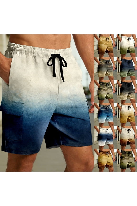 Mens Casual Shorts Twill Textile Gradient Camouflage Multi Side Pockets Loose Workout Shorts Blue S