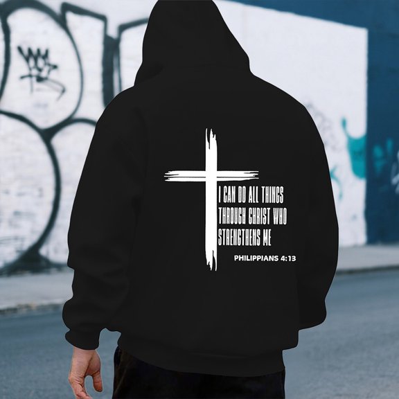 FASHOFT Mens Christian Hoodies Blessed Bible Verse Graphic Sweatshirts Inspirational Religious Faith Pullover Tops Black M