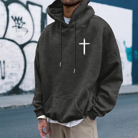 FASHOFT Mens Christian Hoodies Blessed Bible Verse Graphic Sweatshirts Inspirational Religious Faith Pullover Tops Grey XL