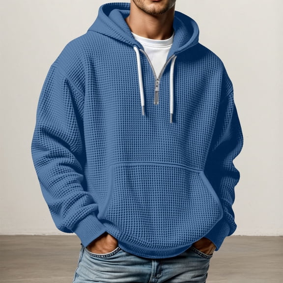 FASHOFT Mens Quarter Zip Pullover Sweatshirt Long Sleeve Waffle Hoodies Oversized Casual Loose Fit Sweatshirts Fall Winter Hooded Tops Navy XXL