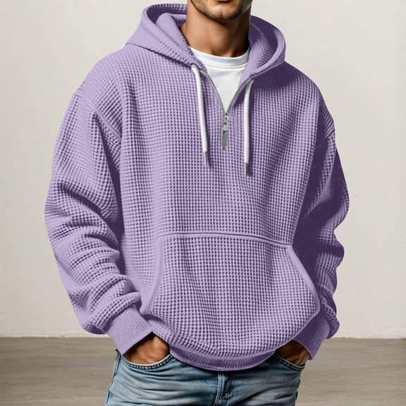 FASHOFT Mens Quarter Zip Pullover Sweatshirt Long Sleeve Waffle Hoodies Oversized Casual Loose Fit Sweatshirts Fall Winter Tops Light Purple XXL