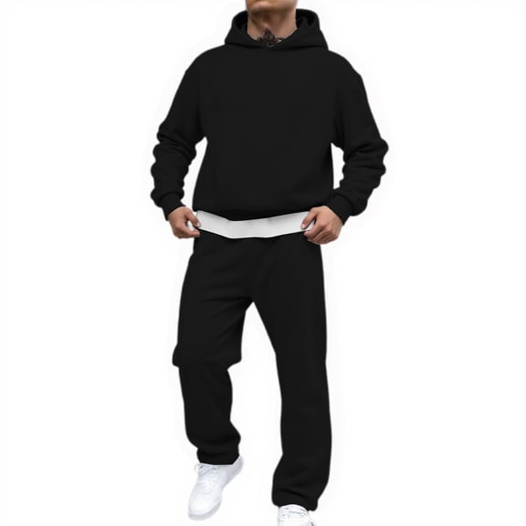 FASHOFT Mens Sweatsuit Oversized Hoodie and Sweatpants Casual Athletic 2 Piece Track Suits Drawstring Running Gym Solid Basic Sweat Suit Black XXL