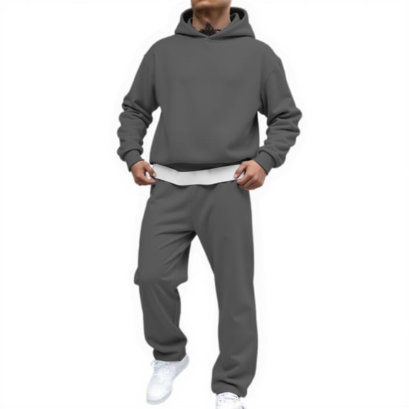 FASHOFT Mens Sweatsuit Oversized Hoodie and Sweatpants Casual Athletic 2 Piece Track Suits Drawstring Running Gym Solid Basic Sweat Suit Dark Gray M