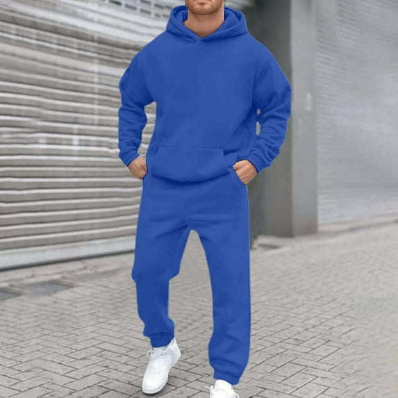 FASHOFT Mens Track Suits 2 Piece Set Hoodie and Sweatpants Casual Athletic Jogging Suit Drawstring Running Gym Sweat Suits Blue M