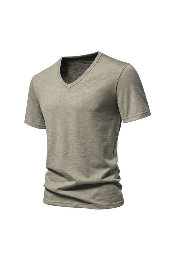 Mens Ultra Soft V Neck Bamboo Viscose Cotton T-Shirt Moisture-Wicking Cooling Lounge Casual Shirts Khaki XL
