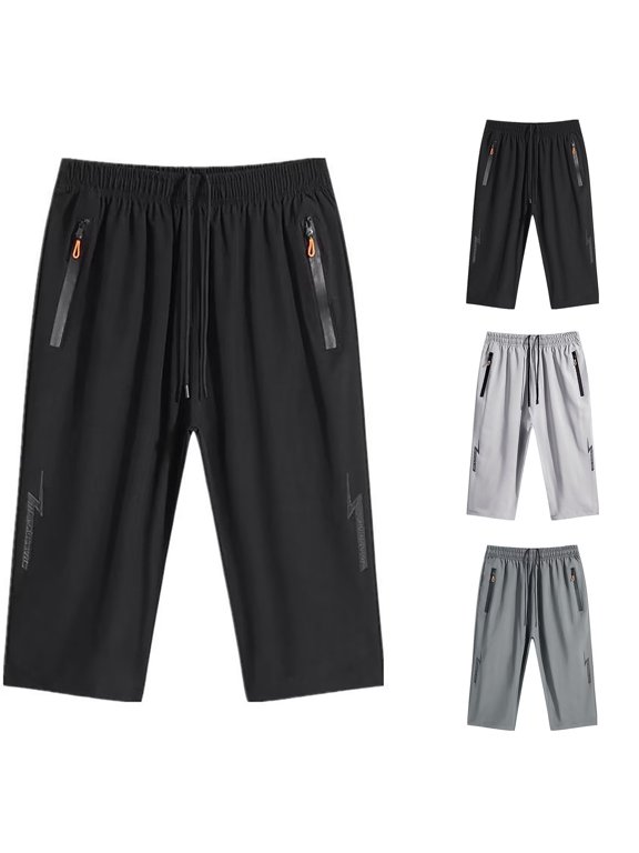 Mens Workout Shorts Ice Silk Seven Inch Summer Loose Plus Size Breathable Elastic Casual Air Condition Daily Athletic Shorts Black XXXXXL