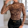 thumbnail image 1 of FASHOFT Mesh Long Sleeve Tops for Women Sheer Blouse See Through Tee Shirt Neck Going Out Lace Top Y2k Western Rodeo Outfits Coffee L, 1 of 7