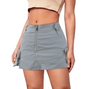 FASHOFT Mini Skirt for Women Y2K Cargo Pocket Bottoms Low Waist A Line Anti Chafing Summer Street Wear Skirt Blue