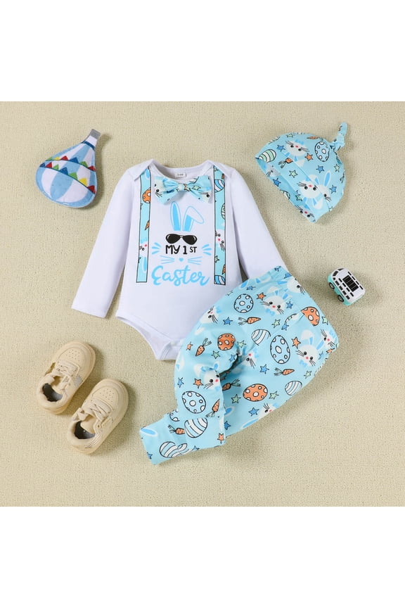 Baby Girl Easter Outfit Long Sleeve Romper Rabbit Skirt Overall Dress My First Easter Outfit White 3-6 Months