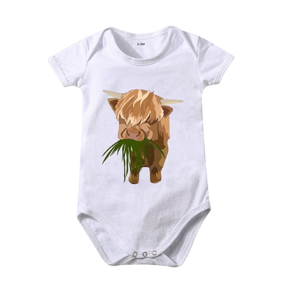 FASHOFT Newborn Infant Boys And Girls Baby Rompers Highland Cow Cartoon Print Unisex Soft Cotton For Baby Daily Wear Baby Clothes White 12-18 Months
