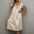 thumbnail image 1 of FASHOFT Night Gowns for Adult Women Lace Long Nightgowns Silk Satin Short Sleeve Victorian Sleep Dress Solid Night Dress Womens Sleepwear Beige L, 1 of 4